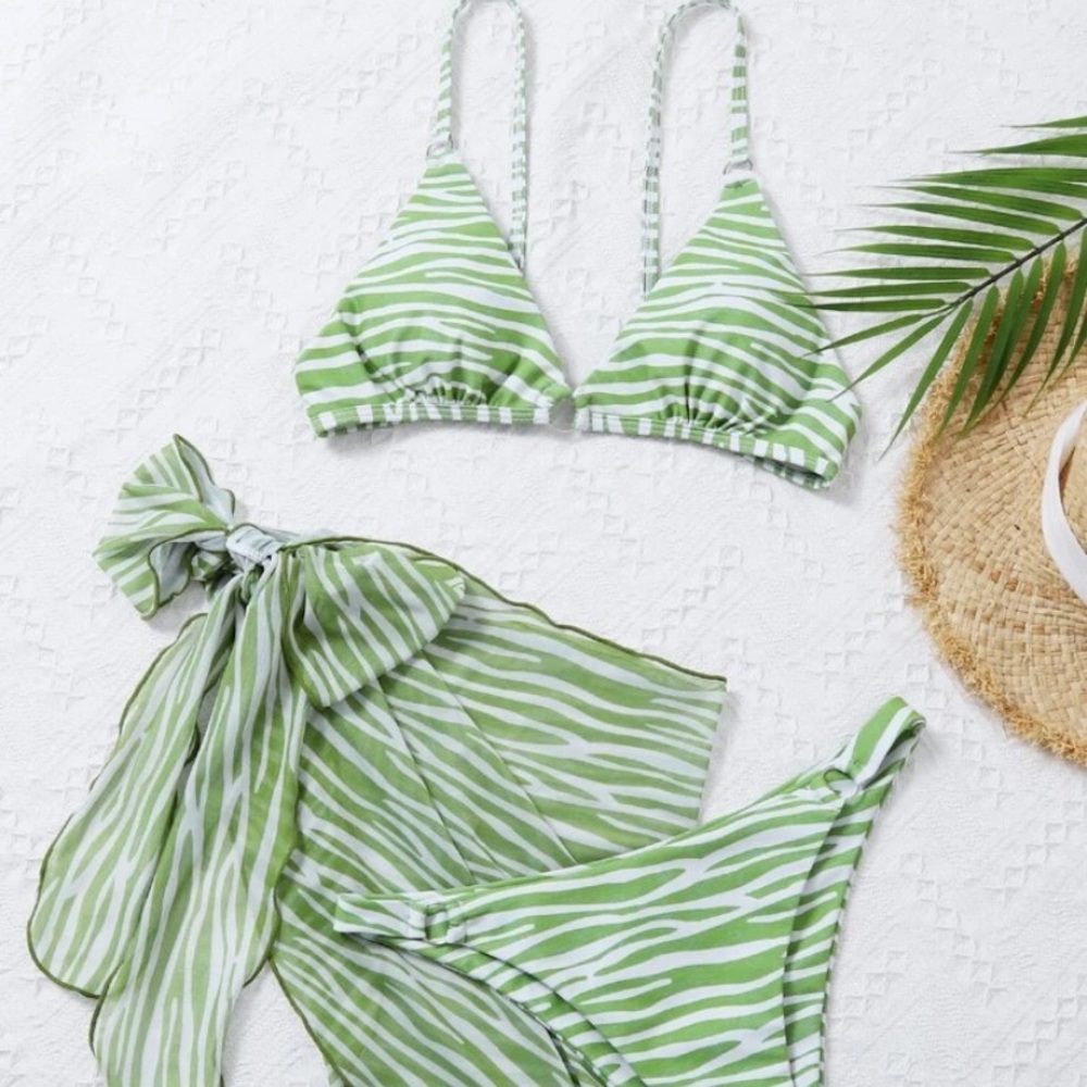 SHEIN 3pack Zebra Stripe Bikini & Beach Skirt